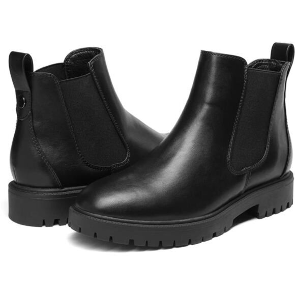 Women's Low Heel Chelsea Ankle Boots Fashion Slip On Elastic Fall Booties Shoes - Picture 3 of 7